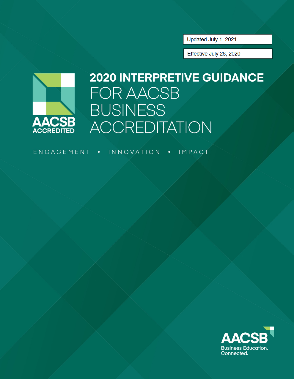 Cover page for the 2020 Interpretive Guidance for AACSB Business Accreditation