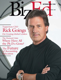 BizEd Magazine March/April 2002 cover featuring Rick Goings