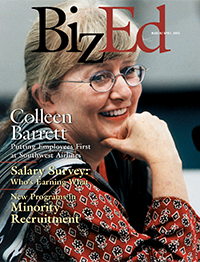 BizEd Magazine March/April 2003 cover featuring Colleen Barrett