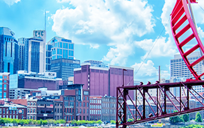 Nashville Tennessee USA Skyline with modern art display in foreground