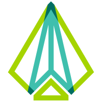 Bright green and teal line drawing of crystal award shape