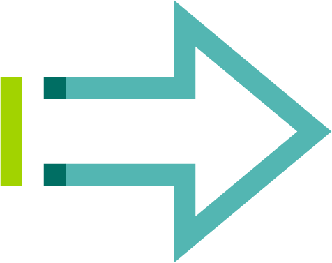 Arrow icon outlined in teal and bright green, facing right