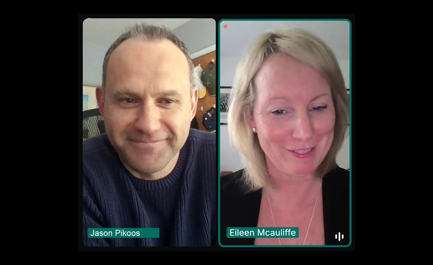 Screenshot of Jason Pikoos and Eileen McAuliffe in a video call