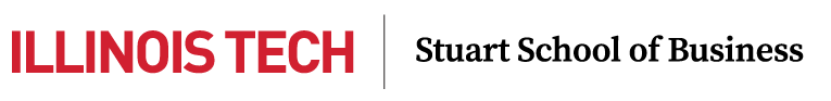 Illinois Institute of Technology (red lettering), Stuart School of Business (black lettering) logo
