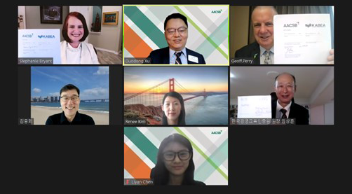 KABEA and AACSB leadership sign an agreement in a Zoom meeting